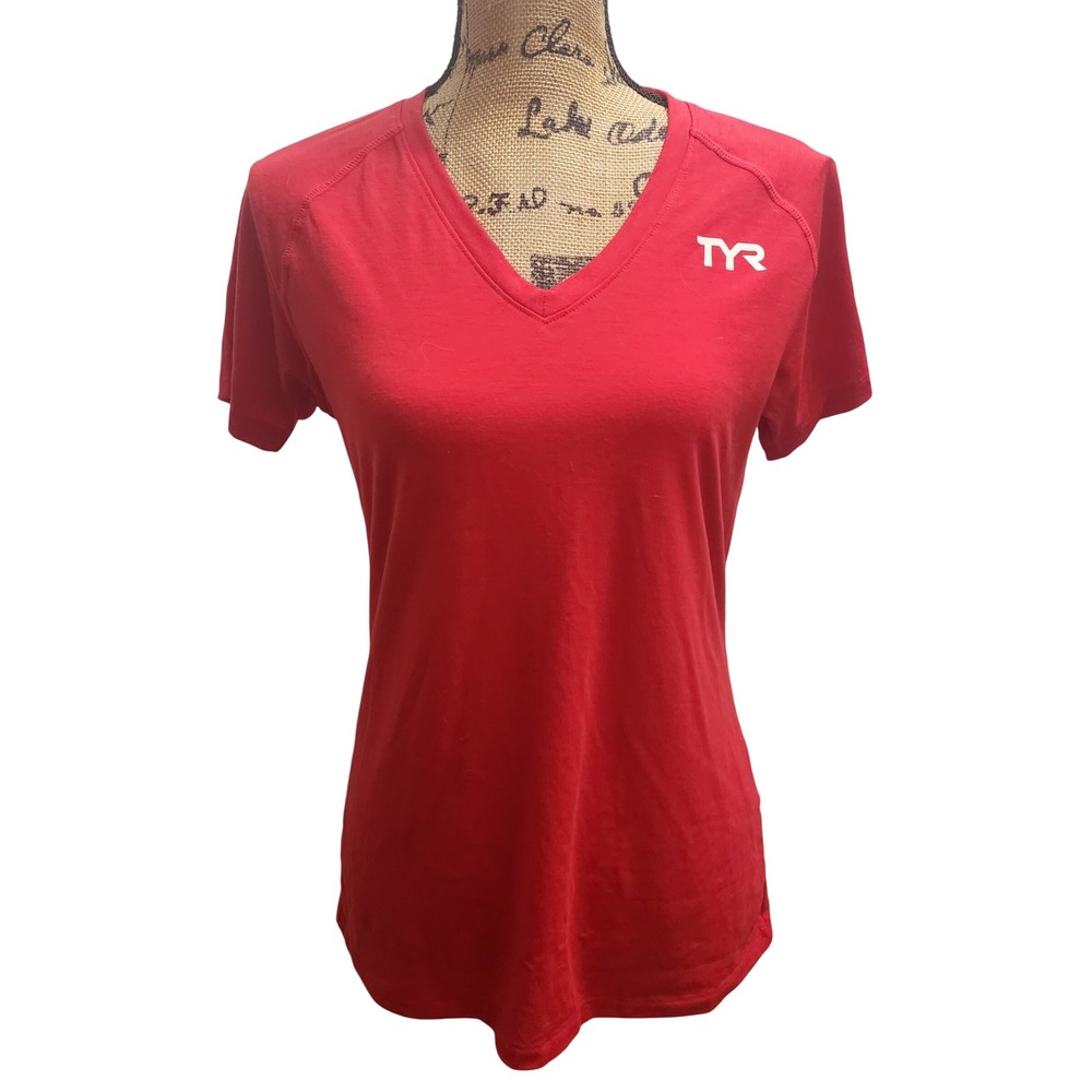 TYR Red V Neck Short Sleeve Athletic T‎ Shirt Size Medium